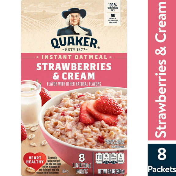 Quaker Instant Oatmeal, Strawberries & Cream, 1.05 oz Packets, 8 Packets