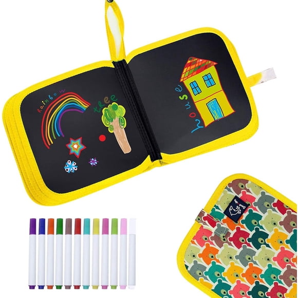 Planche à Dessin Effaçable, Planche à Gribouiller Réutilisable avec 12 Stylos Effaçables Colorés, Bloc de Dessin Double Face, Carnet de Dessin Portable Bloc à Croquis Compatible avec