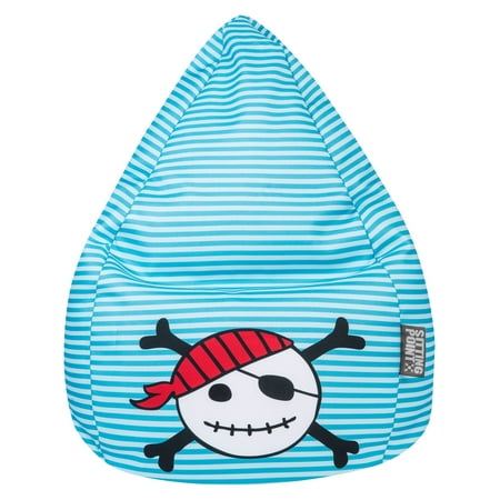 Upholstered Stripe - Gouchee Home Pirate Collection Contemporary Oversized Cotton Upholstered Skullhead Design Bean Bag Chair, Blue Stripe