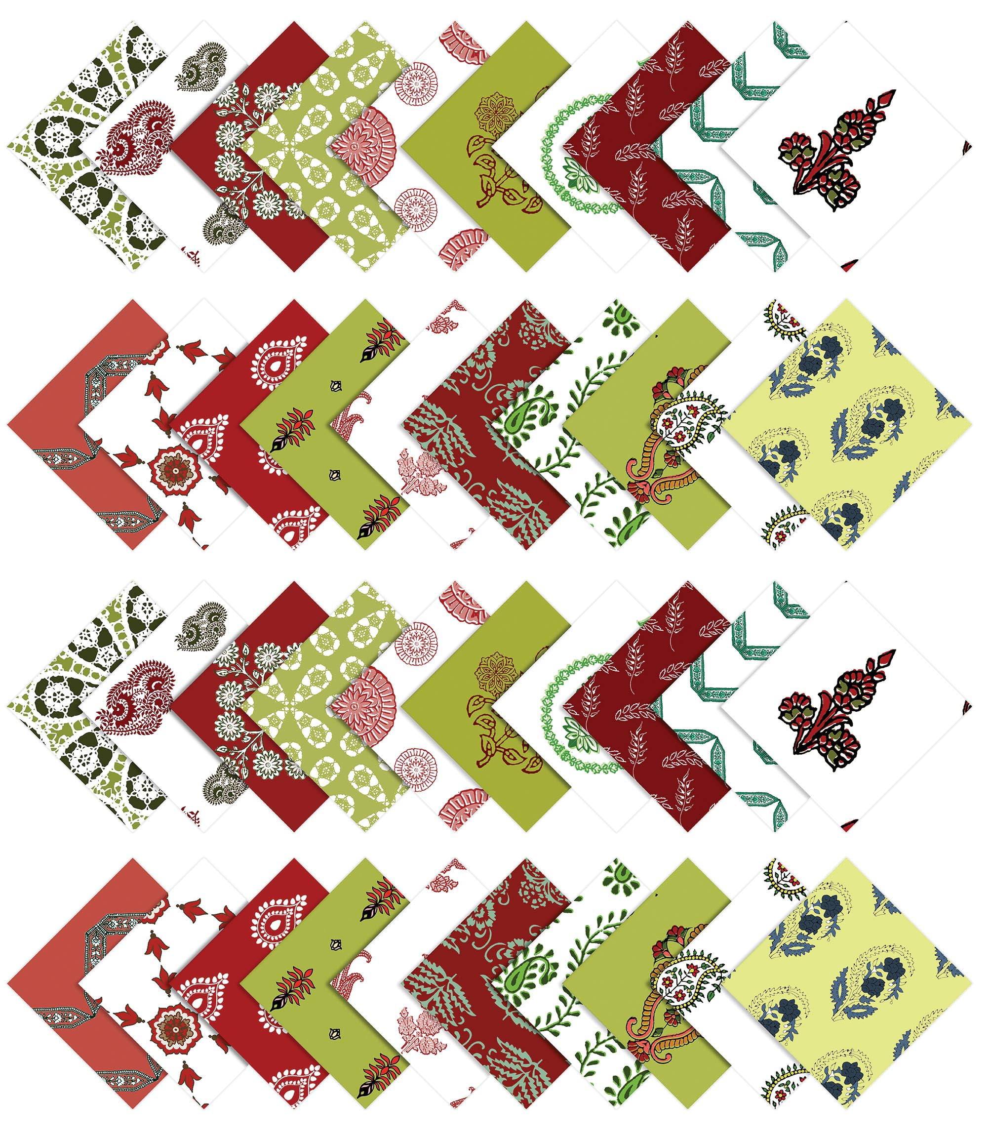 Soimoi 40Pcs Block Print Precut Fabrics Strips Roll Up 1.5x42inches Cotton Jelly Rolls For Quilting - Green
