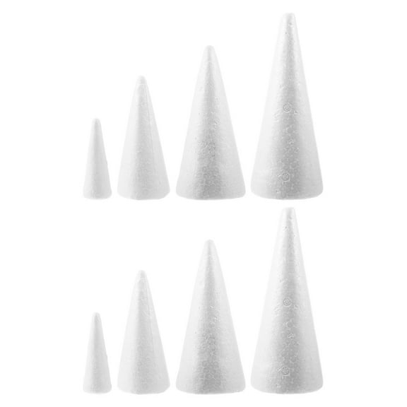 WORGEOUS 8pcs White Foam Cones for DIY Crafts Christmas Tree Decorations Wedding Centerpieces Crafting Foam Cones for Art Projects