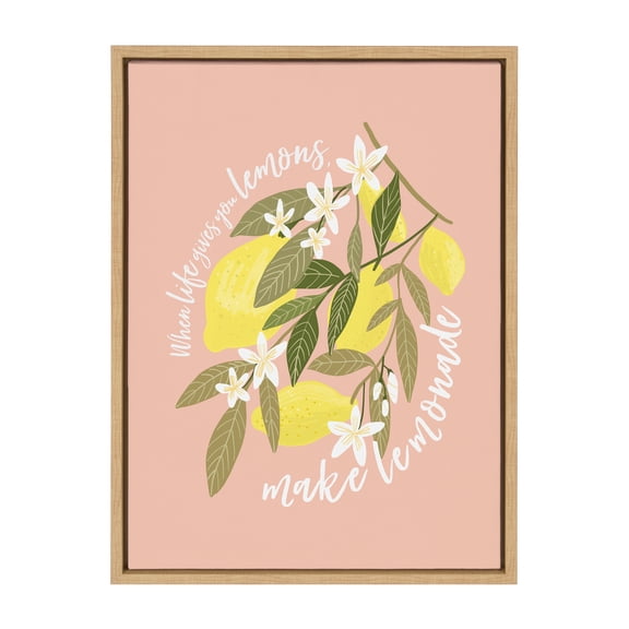 Kate and Laurel Sylvie 561 Lemons Framed Canvas Wall Art by Mia Charro, 18x24 Natural, Inspirational Fruit Art for Wall