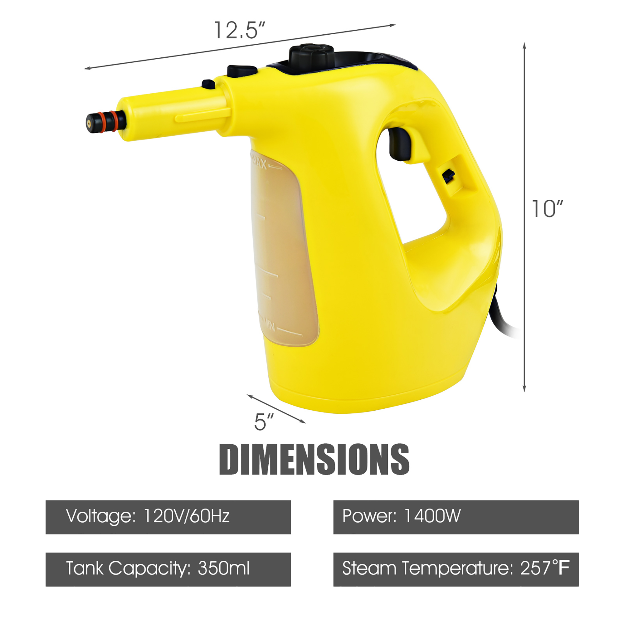 1400W Multipurpose Pressurized Steam Cleaner Mop W/ 17 Pieces Accessories Yellow - image 3 of 10