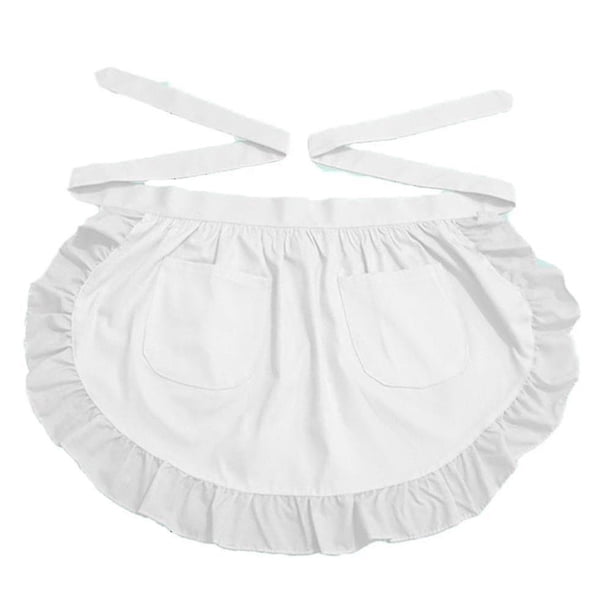 Delantal de cintura para cocina, restaurante, 100 % algodón, delantal de bistró con bolsillos para niñas y mujeres