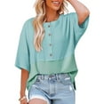 thumbnail image 2 of Fashion Women's Summer Round-Neck Button Solid Short Sleeve Casual Blouse, 2 of 4
