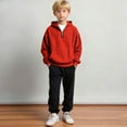 thumbnail image 4 of LNZGNM Waffle Knit Kid Hoodies 3-4Y 1/4 Zip Up Hooded Sweatshirts Fashion Soild Tops Fall Outdoor Long Sleeve Clothes with Pocket for Teens, Red, 3-4Y, 4 of 5