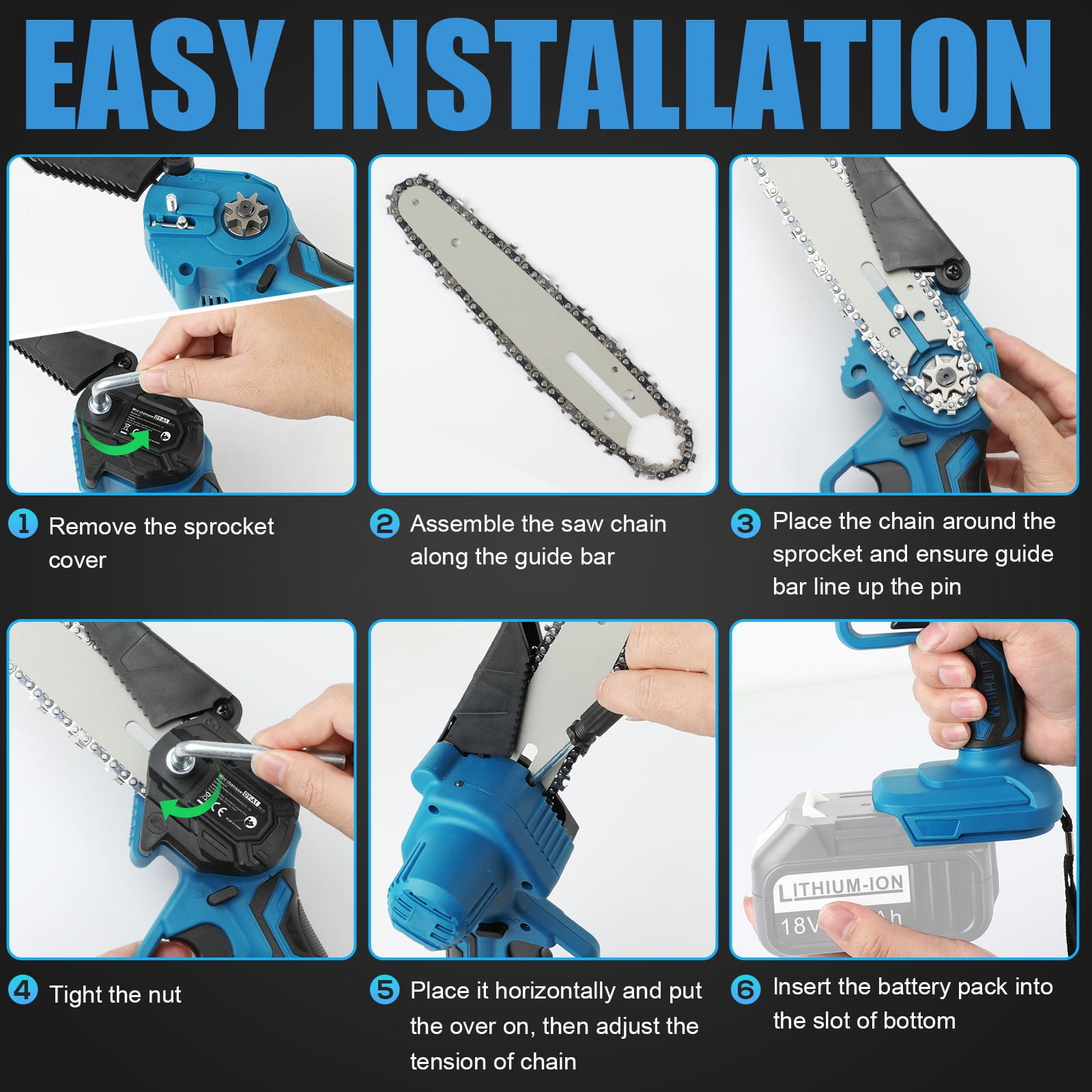 6 Inch Mini Chainsaw Cordless, Battery Powered Small Handheld Saw (Compatible with Makita 18V Battery) for Trees Branches Trimming, Wood Cutting, Gifts for Men Women(Not Battery)