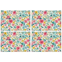 Pioneer Flower Floral Print Pattern Summer Placemats Table Placemats Set Of 4-Linen Kitchen Washable Placemats Table Mats 12x18 Inch Non-Slip Heat Resistant