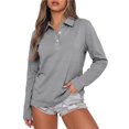 thumbnail image 5 of Long Sleeve Polo Shirts for Women Dressy Button Collared Golf Tops Loose Fit Business Workout Office T Shirts, L, 5 of 5