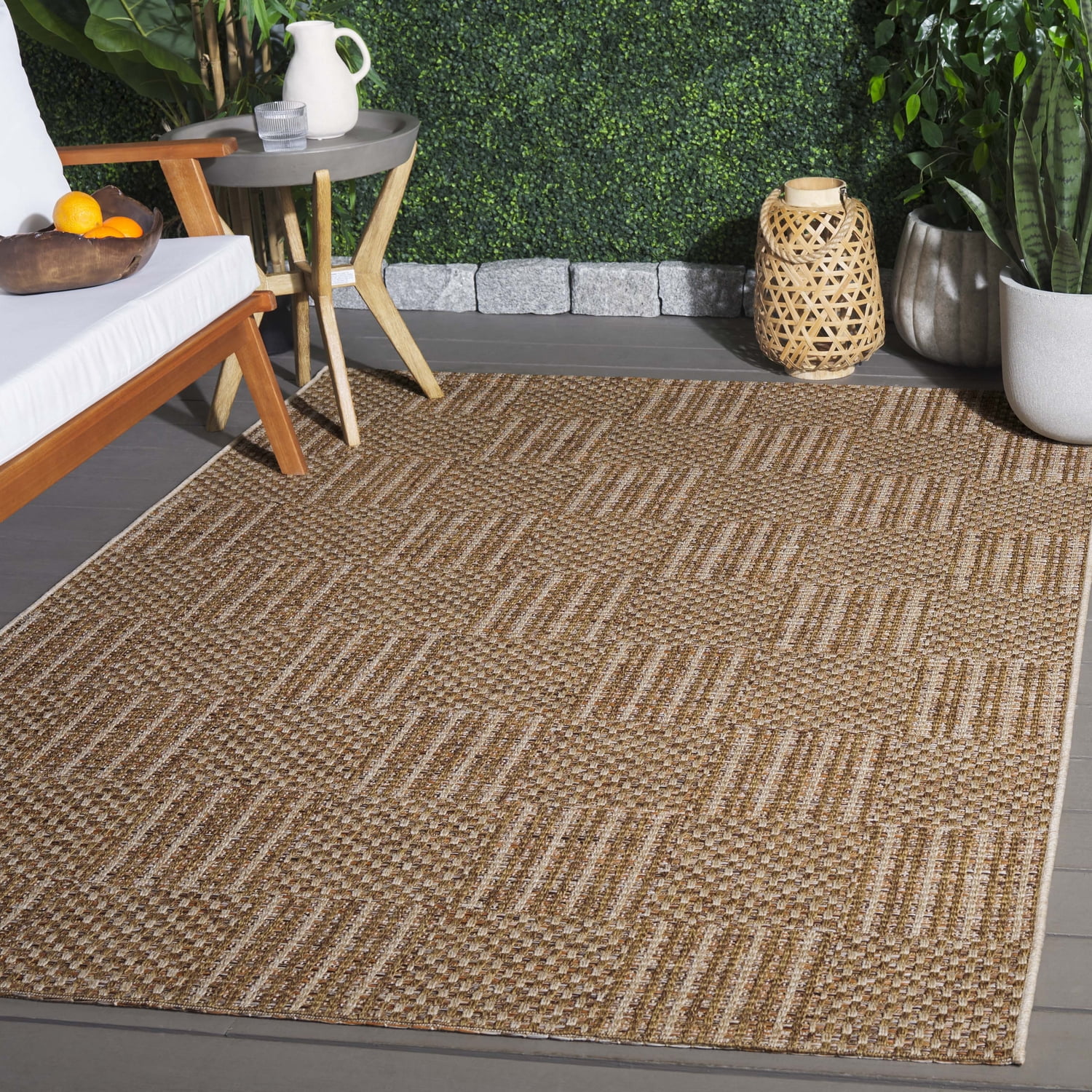 SAFAVIEH Sisal All-Weather Austen Geometric Indoor/Outdoor Area Rug, Natural/Brown, 5'3" x 7'6"