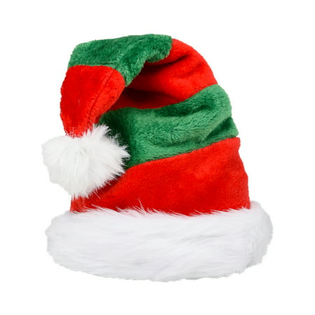 Christmas Elf Striped Plush Faux Fur Trim Santa Hat Costume Accessory