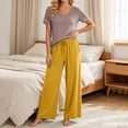 thumbnail image 4 of Zynoxe Pajamas for Women Set Two Piece V-neck Short Sleeve Shirts and Drawstring Wide Leg Pants Matching Outfit Loose Comfy Lounge Sets, 4 of 7