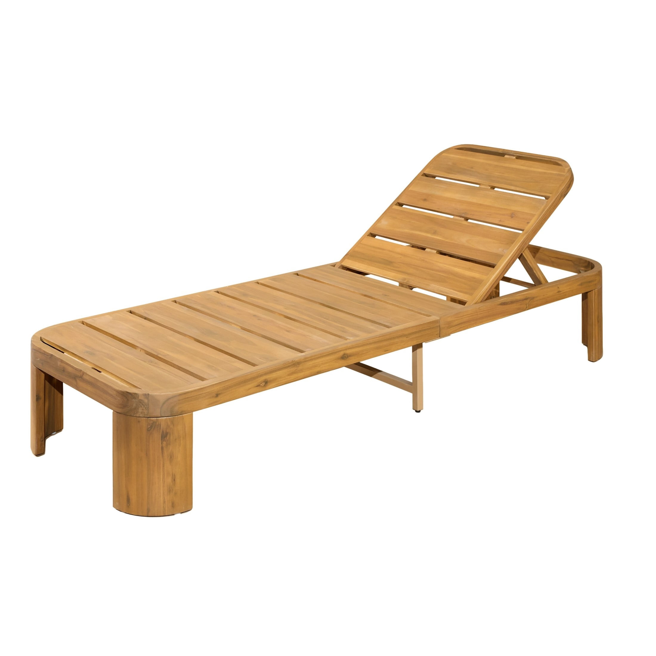 Christopher Knight Home Outdoor Wood Chaise Lounge with Adjustable Backrest and Beige Cushion, Teak, Set of 4