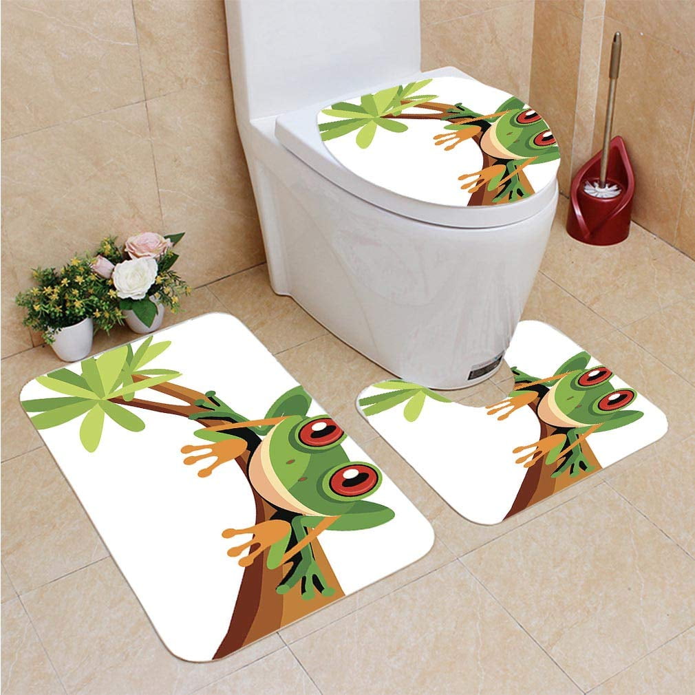 EREHome Cute Frog 3 Piece Bathroom Rugs Set Bath Rug Contour Mat and Toilet Lid Cover Walmart