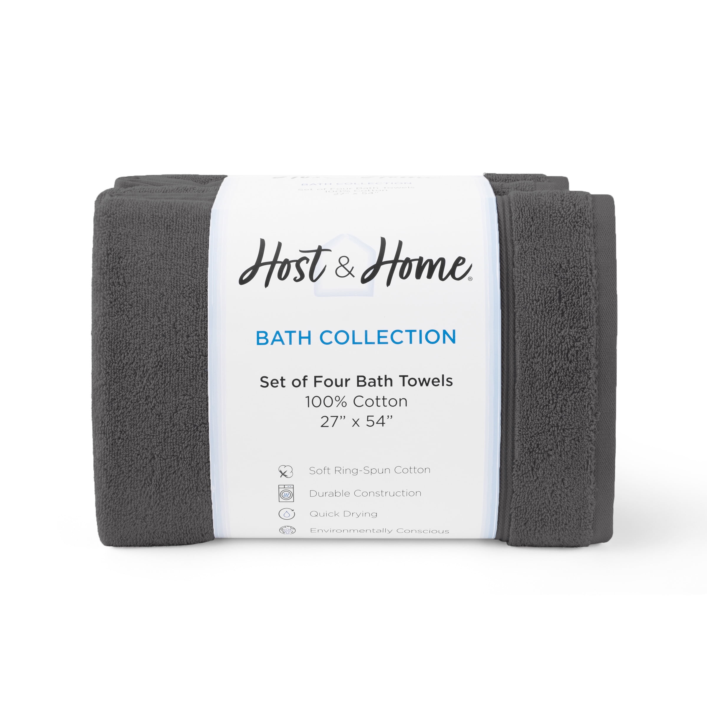 Host & Home Cotton Bath Towels (Bulk Case of 24) - 27x54 in., Soft & Absorbent - Dark Grey