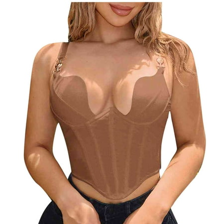 POIUYTR Women s Bustier Crop Top Spaghetti Straps Bustier Bra Corset Tops Corset Bodysuit with Built in Bra