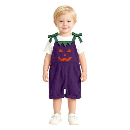Newborn Onesies Boy Kids Halloween Overalls Jumpsuit Pumpkin Face Bib Pants Romper Denim Style Playwear Baby Rompers Girl