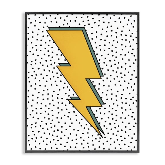 Stupell Industries Modern Thunderbolt Comic Book Symbol Polka Dot Background Black Framed Giclee Art, 16 x 20, by JJ Design House LLC