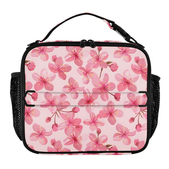 ALAZA Pink Cherry Blossoms Flower Lunch Box Insulated Lunch Bag Cooler Tote with Shoulder Strap