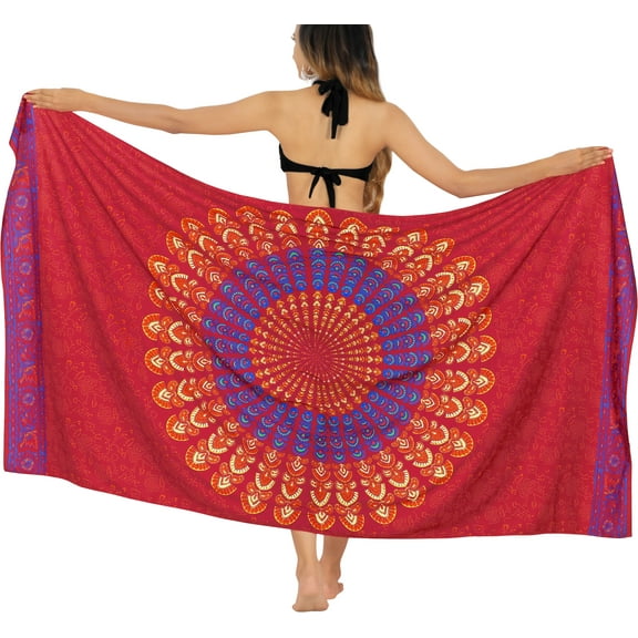 HAPPY BAY Women's Bikini Beach Wrap Swimwear Swim Cover up Summer Wraps Swimsuit Beachwear Sarong Coverups Skirts for Women One Size Maroon, Mandala