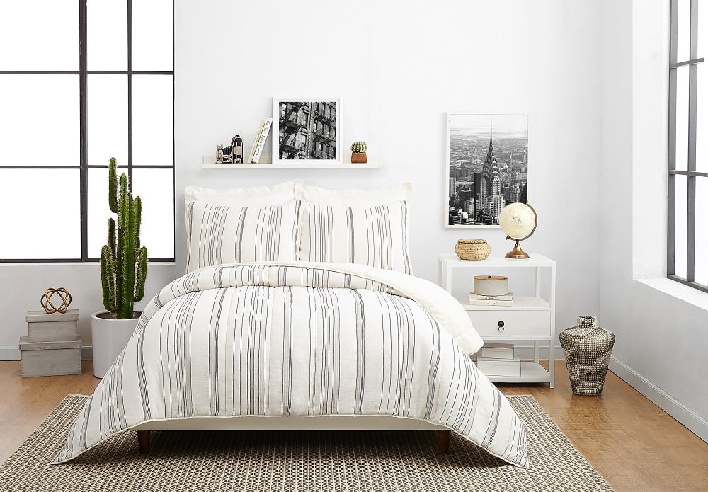 Better Homes & Gardens Ticking Stripe Cotton Pillow Shams, Off-White, King (2 Count), All Ages