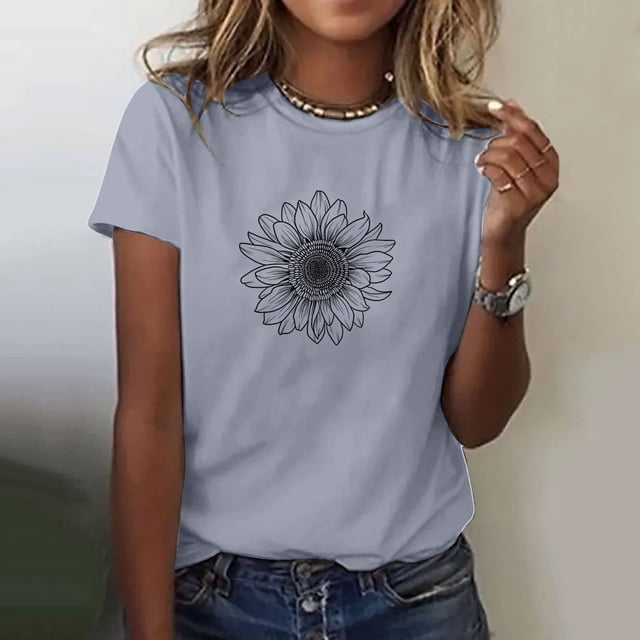 Shorts pour Femmes, Chemisiers pour Femmes, T-Shirts à Col Rond Amusants pour Femmes à Imprimé Mode, Manches Courtes, Blouse Ample