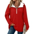 thumbnail image 2 of Horkkom Quarter Zip Pullover Women Long Sleeve V Neck Sweatshirt Casual Loose 1/4 Zip Pullover Sweatshirts with Pockets L, 2 of 7
