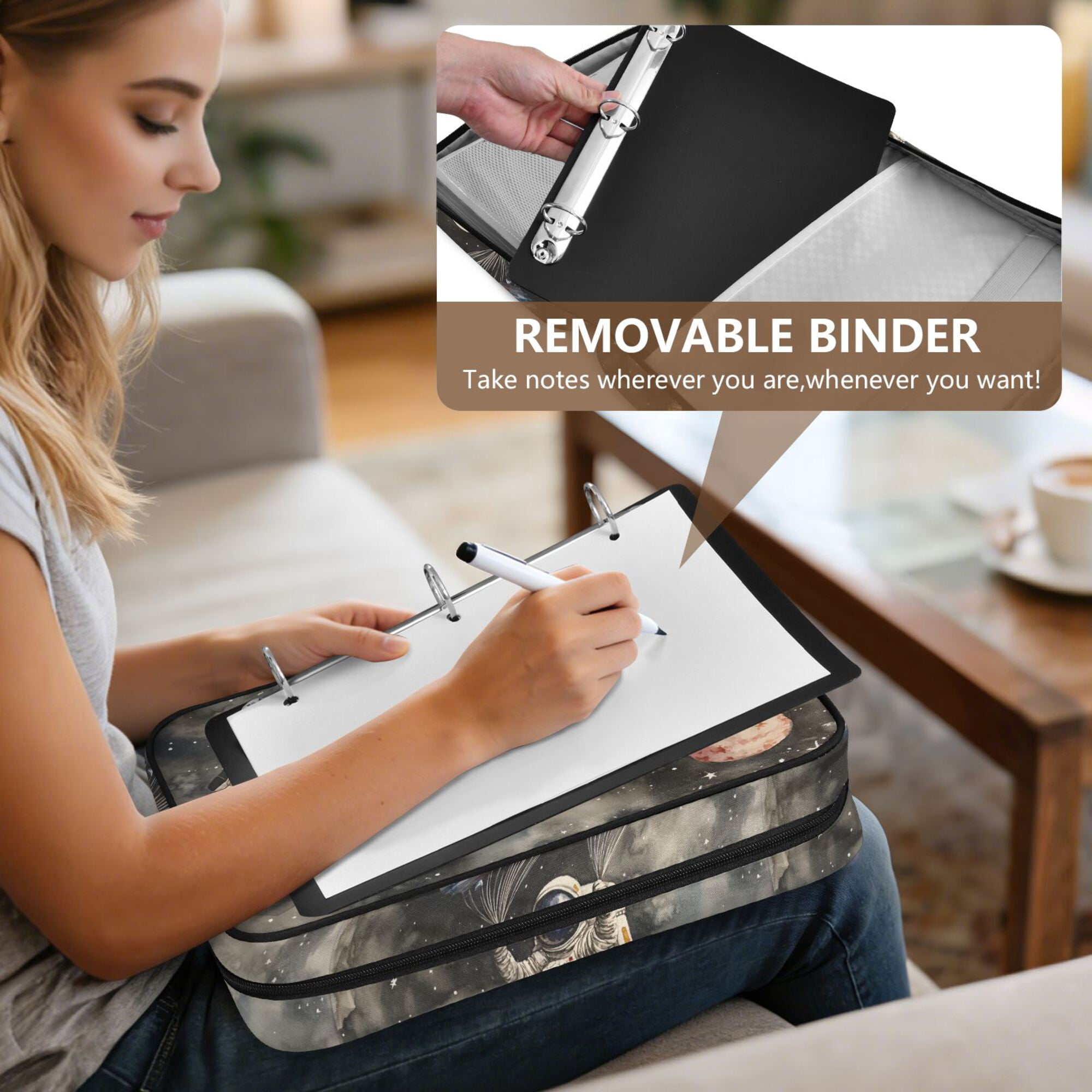FORMRS Accordion File Folder A4 Size 7-Pocket Expanding Document Organizer Bag with 3 Ring Binder, Watercolor Space