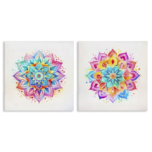 Stupell Industries Bright Boho Mandalas Abstract Painting Wrapped Canvas Art Print Wall Art, 17 x 17, Set of 2