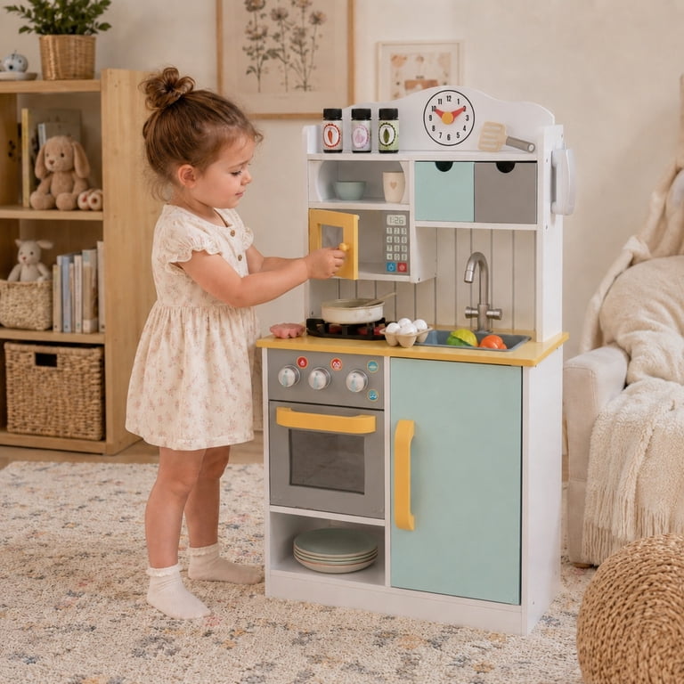 Compact Wooden Play Kitchen with Oven and Sink photo 5
