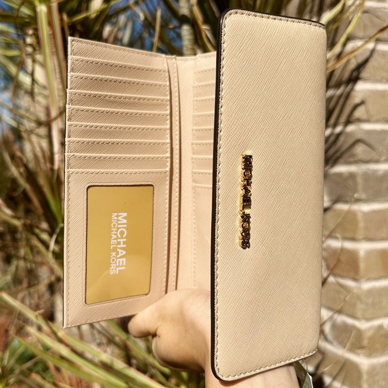 Michael Kors Jet Set Travel Large Trifold Wallet Clutch Buff 