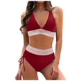 thumbnail image 1 of MKLEKYY Trajes De Baño Completo Mujer Women High Waisted Bikini Sets Swimsuits Color Block Two Piece Drawstring Bathing Suit, 1 of 5