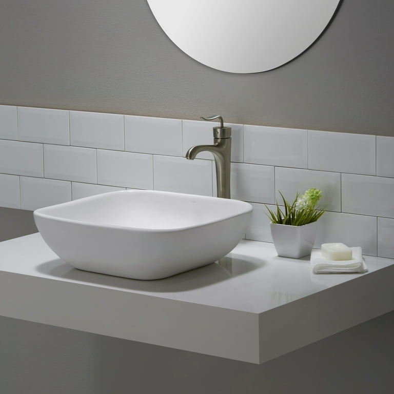 KRAUS Elavo Soft Square Ceramic Vessel Bathroom Sink in White KRAUS Elavo Soft Square Ceramic Vessel Bathroom Sink in White