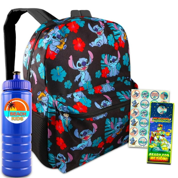 Disney Lilo and Stitch School Backpack ~ 3 Pc Bundle 16" Stitch School Bag, Stitch Stickers, More | Stitch School Supplies Set