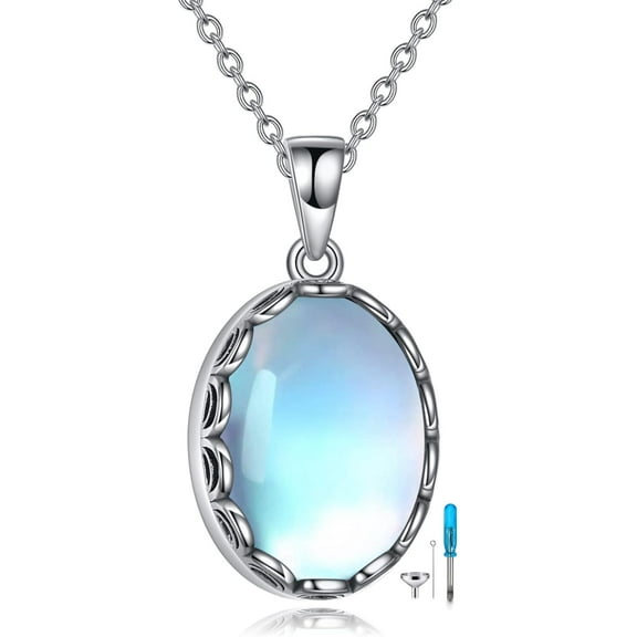 Moonstone Urn Necklace for Ashes Sterling Silver Cremation Pendant Necklace Memorial Keepsake Jewelry for Women