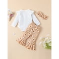 thumbnail image 3 of Seyurigaoka 2 Pcs Baby Girls Clothes Set Ruffle Trim Long Sleeve Buttons Round Neck Romper Flower Print Flared Pant with Headband for 0-24M Toddler Kids, 3 of 8