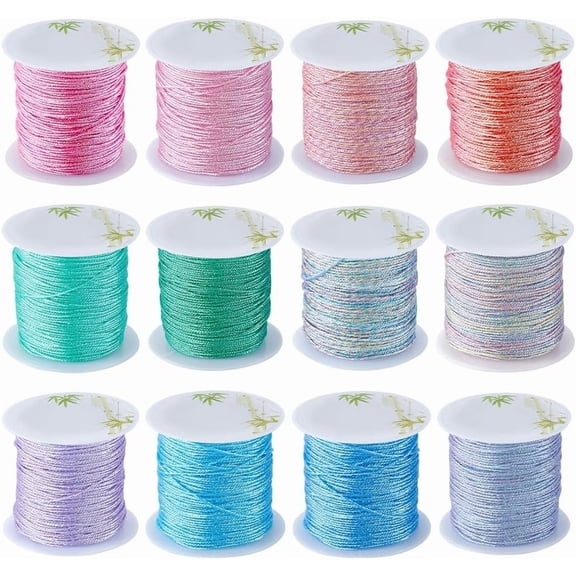 12 Colors 12-Ply 0.8mm Waxed Polyester Cord Thread Chinese Knotting Cord Glitter Wax Coated Gradient Beading String for Jewelry Making Threads Supplies DIY Bracelet Necklace Sewing Stitching