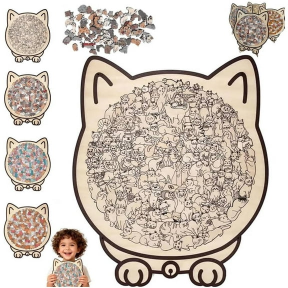 135-Piece Morandi-Colored Cat Shaped Wooden Jigsaw Puzzle, 135-Piece Cat Shaped Wooden Jigsaw Puzzle with Framed by Adorable Cats Outlines, Unique Cute Animal Cats Shape Woodens Puzzles Decor