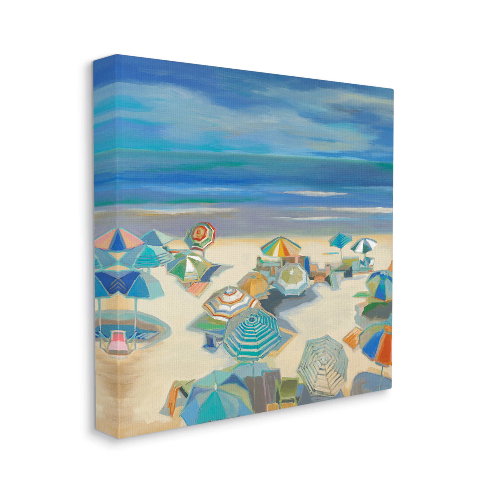 Stupell Industries Beach Umbrellas on Shore Nature Painting Gallery Wrapped Canvas Print Wall Art, 24 x 24