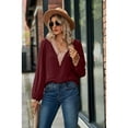 thumbnail image 4 of Anbech Lace Stitching Women Shirt V Neck Lace Chiffon Blouse Long Sleeve Loose Pullover Top, 4 of 7