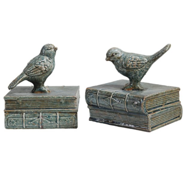 Ceramic Bird Bookends, Set of 2,Gray