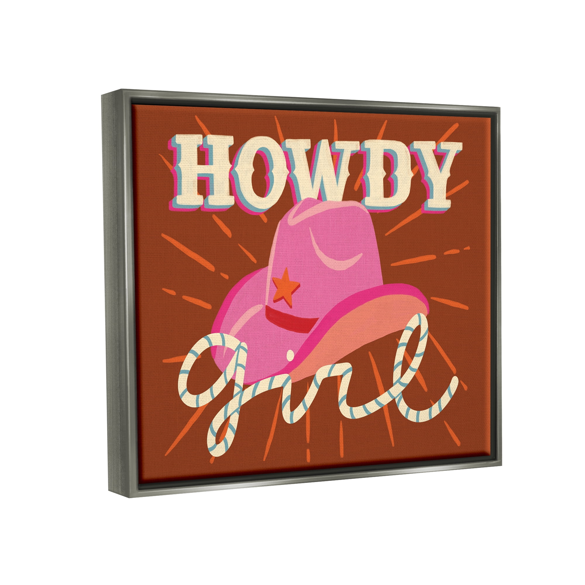 Stupell Industries Howdy Girl Cowboy Hat Phrase Inspirational Painting Gray Floater Framed Art Print Wall Art