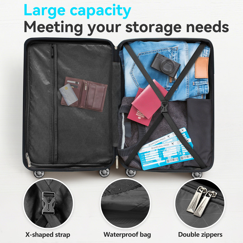 Luggage Sets 5 Piece Hardshell with TSA Lock 40%PC ABS Suitcase with Spinner Wheels 20 26 28 30 32 inch Carry on Luggage Black