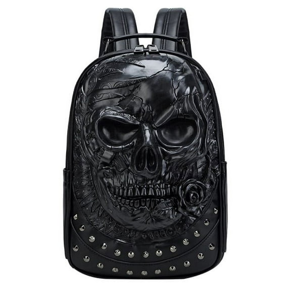Embossed Three-dimensional Skull Backpack,Silver