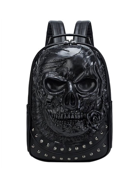 Embossed Three-dimensional Skull Backpack,Black