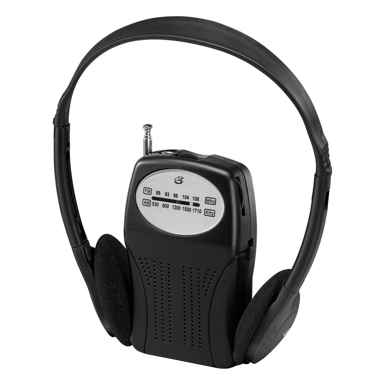 GPX Portable AM/FM Radio with Wired Headphones, Black, R116BPT
