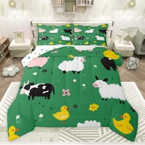 Castle Fairy Animal Sheep Cow Duck Twin Comforter Sets,Chic Floral Flowers Bedding Set