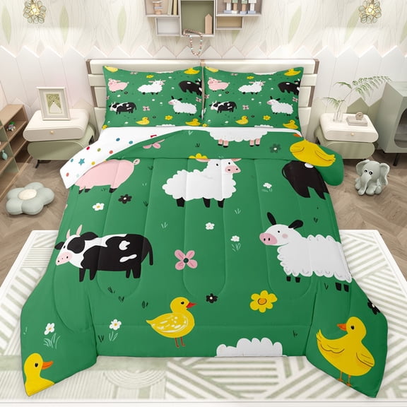 Castle Fairy Animal Sheep Cow Duck Twin Comforter Sets,Chic Floral Flowers Bedding Set