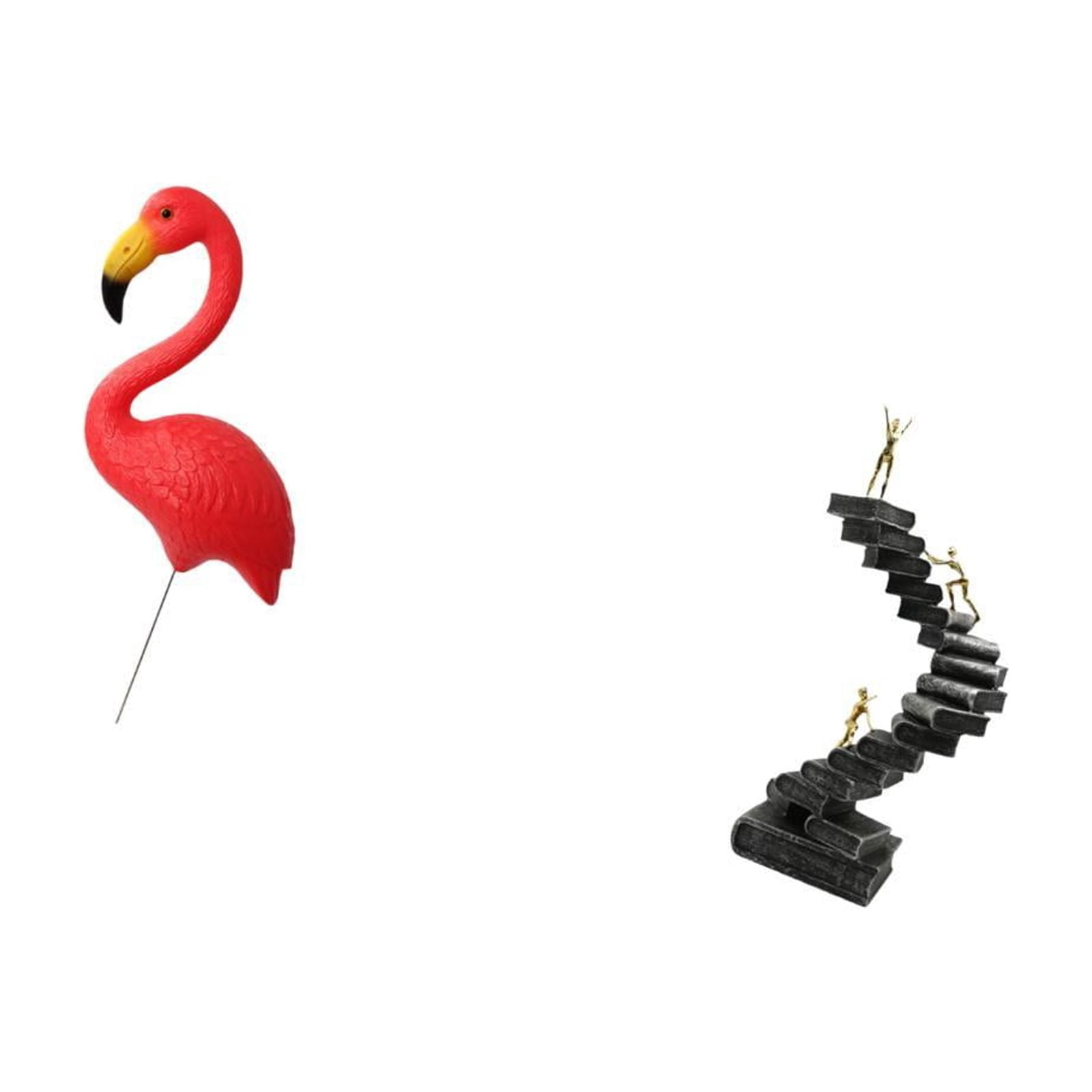 simhoa Flamingo Fairy Garden Sculpture and Abstract Thinker Ladder Statue Resin Figurine for Holiday Spring Yard Art Ornament Bookshelf Desktop Table Decorations