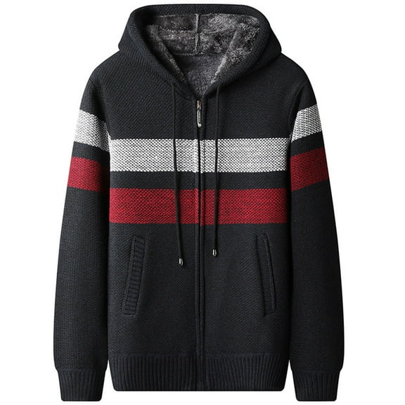 PNTUTB Men's Thickened Fleece Fashion Color-blocked Pocket Hooded Drawstring Warm Long Sleeve Coats